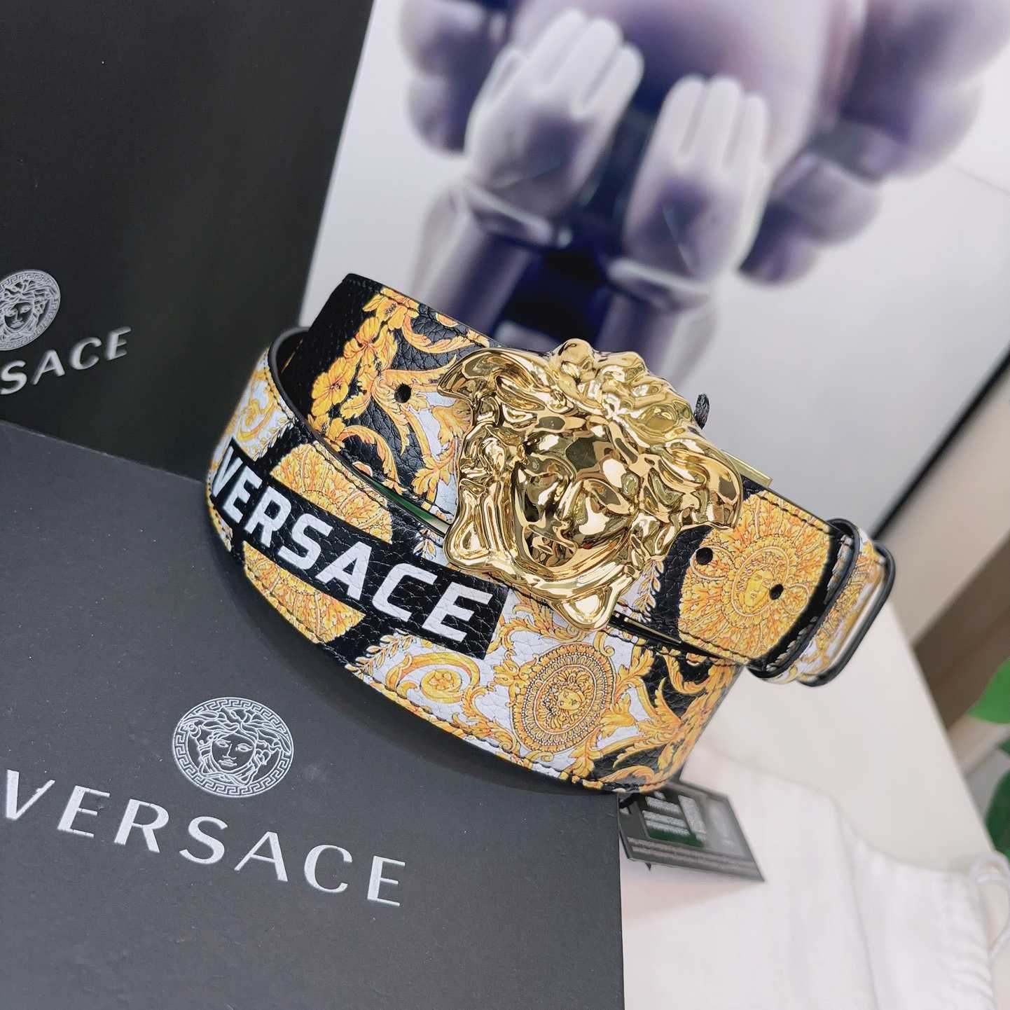 Versace La Medusa Logo-buckle Barocco-print Belt   40mm - PerfectKickZ