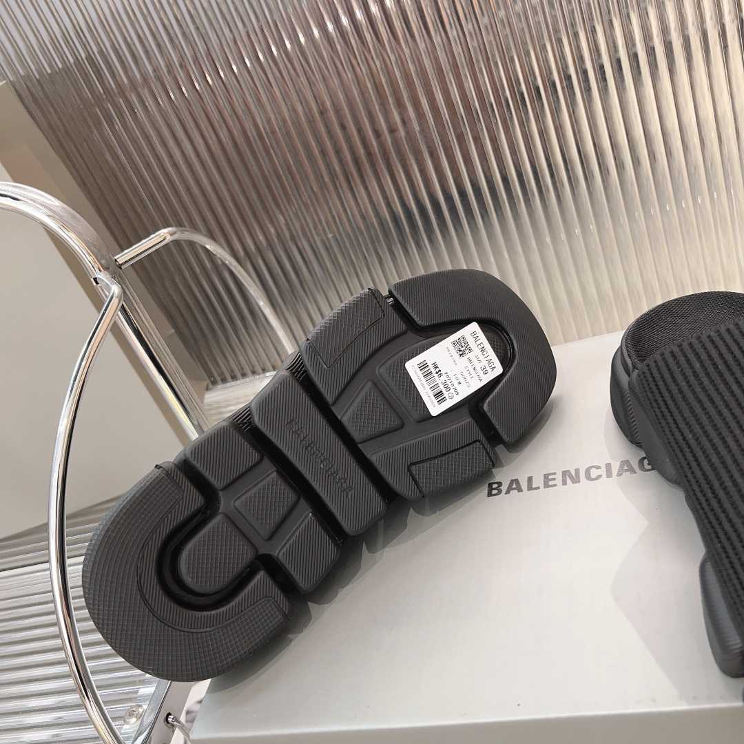 Balenciaga Speed 2.0 Slide Sandal In Black Recycled Knit - PerfectKickZ
