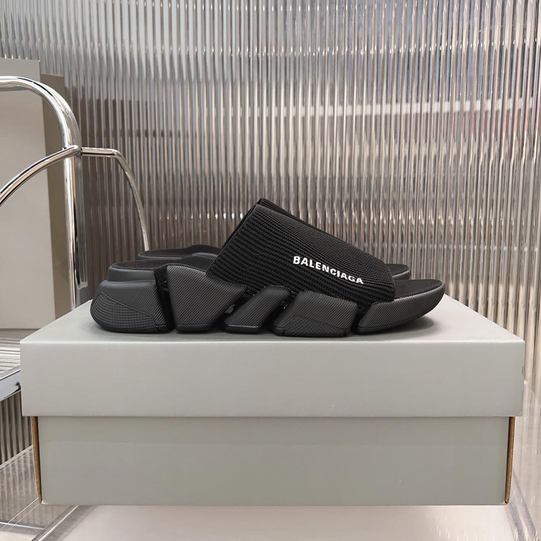 Balenciaga Speed 2.0 Slide Sandal In Black Recycled Knit - PerfectKickZ