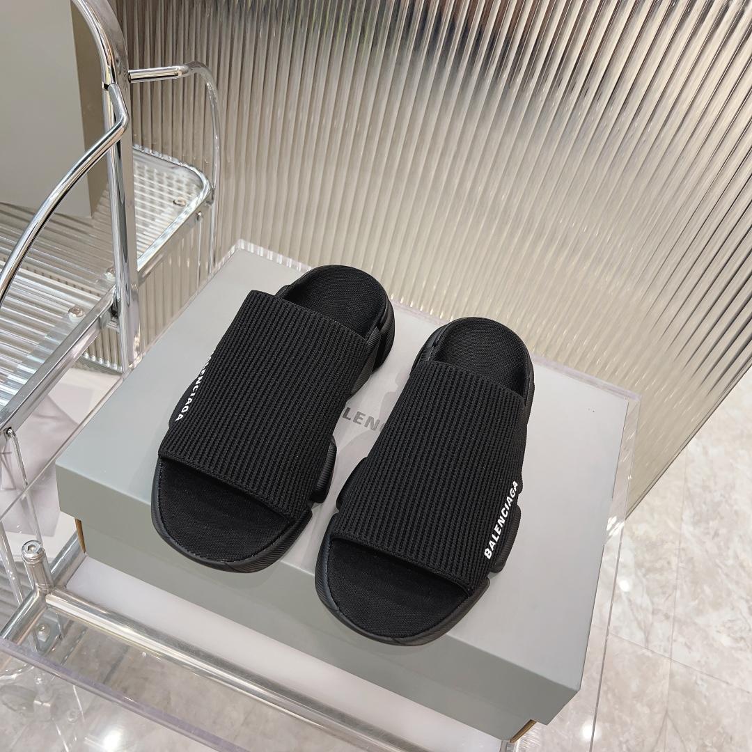 Balenciaga Speed 2.0 Slide Sandal In Black Recycled Knit - PerfectKickZ