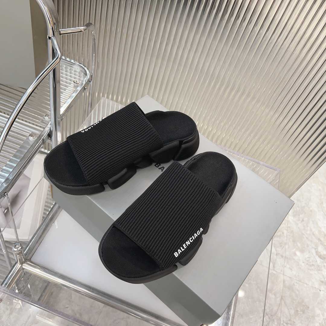 Balenciaga Speed 2.0 Slide Sandal In Black Recycled Knit - PerfectKickZ