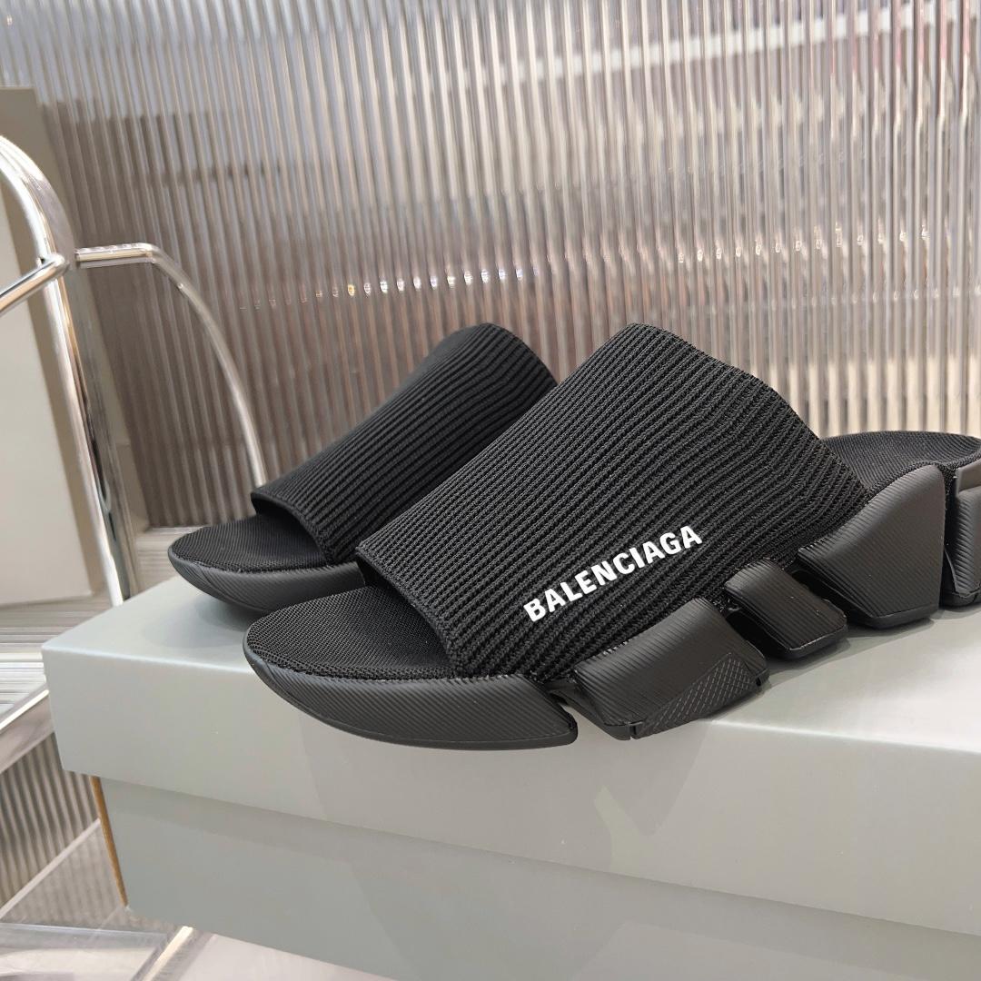 Balenciaga Speed 2.0 Slide Sandal In Black Recycled Knit - PerfectKickZ