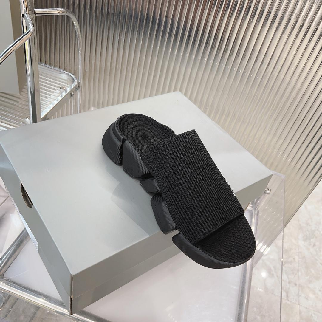Balenciaga Speed 2.0 Slide Sandal In Black Recycled Knit - PerfectKickZ