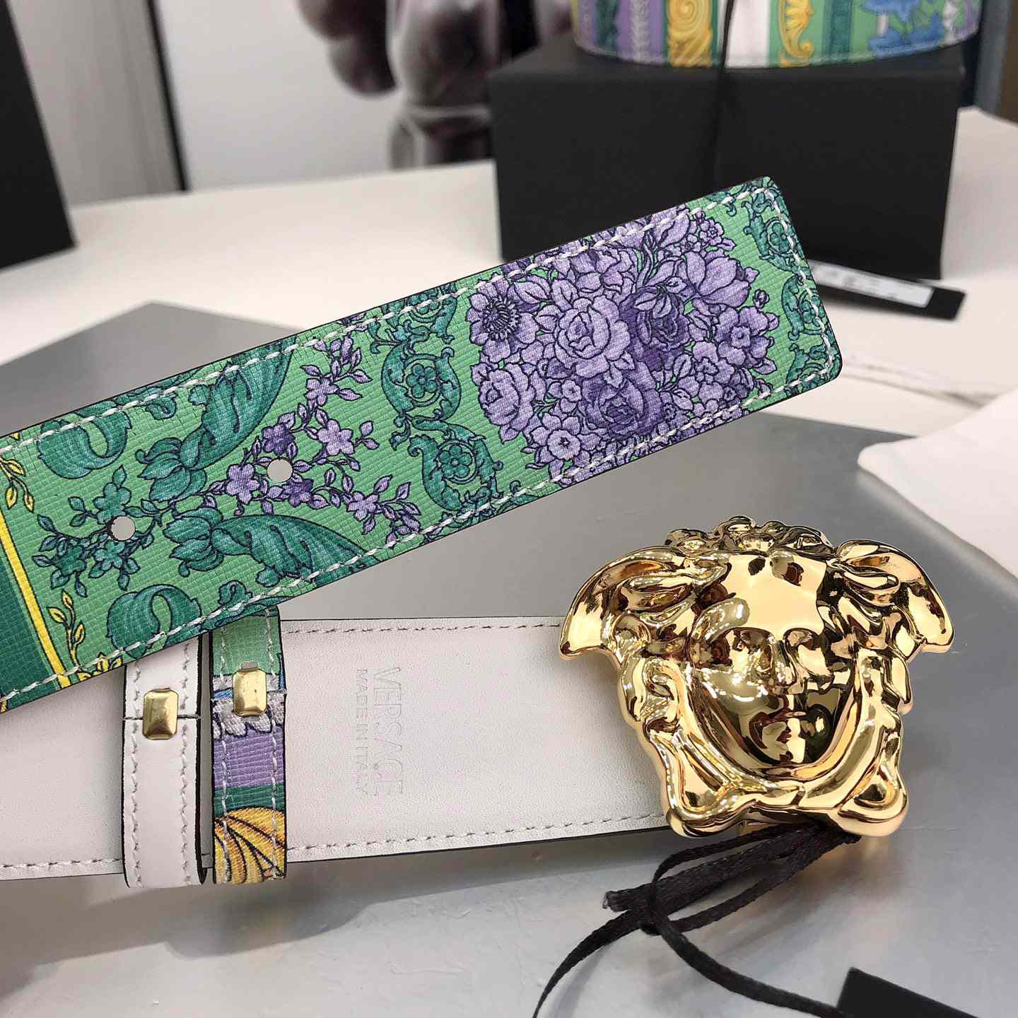 Versace Reversible Barocco Medusa Leather Belt   40mm - PerfectKickZ