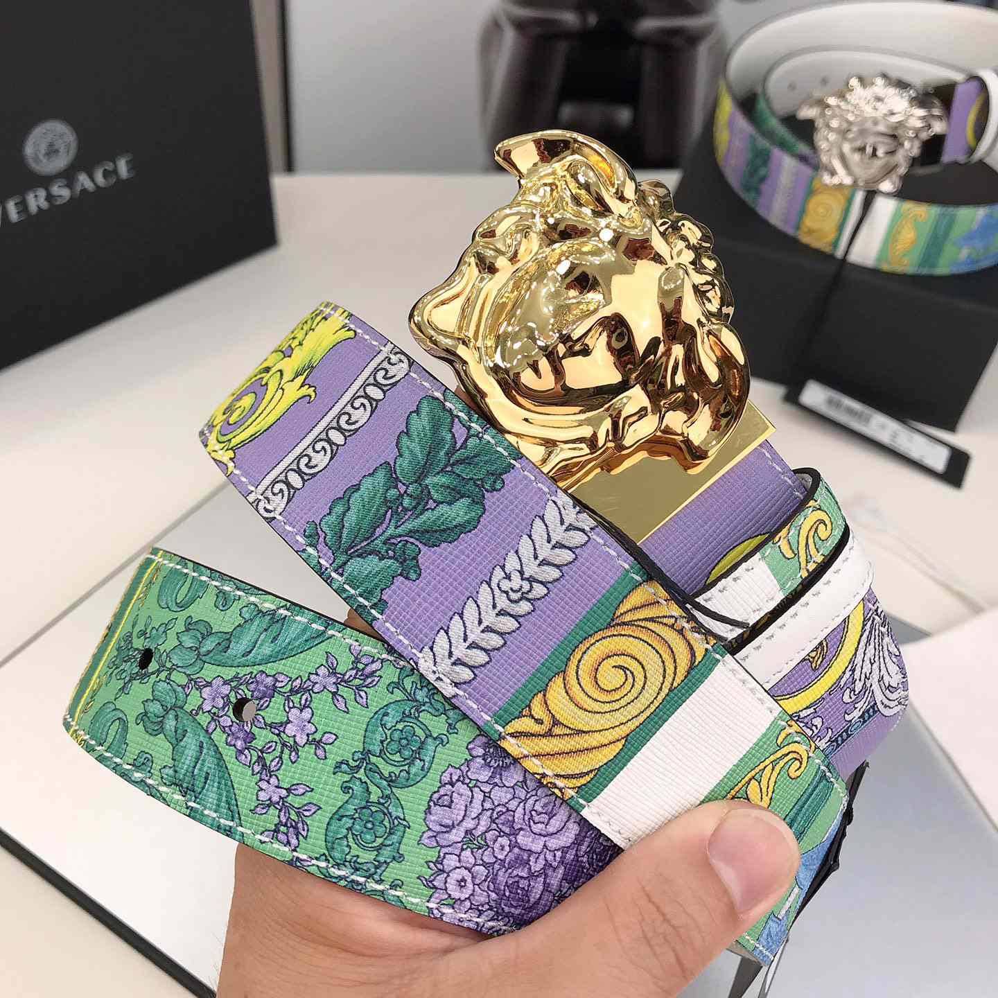 Versace Reversible Barocco Medusa Leather Belt   40mm - PerfectKickZ