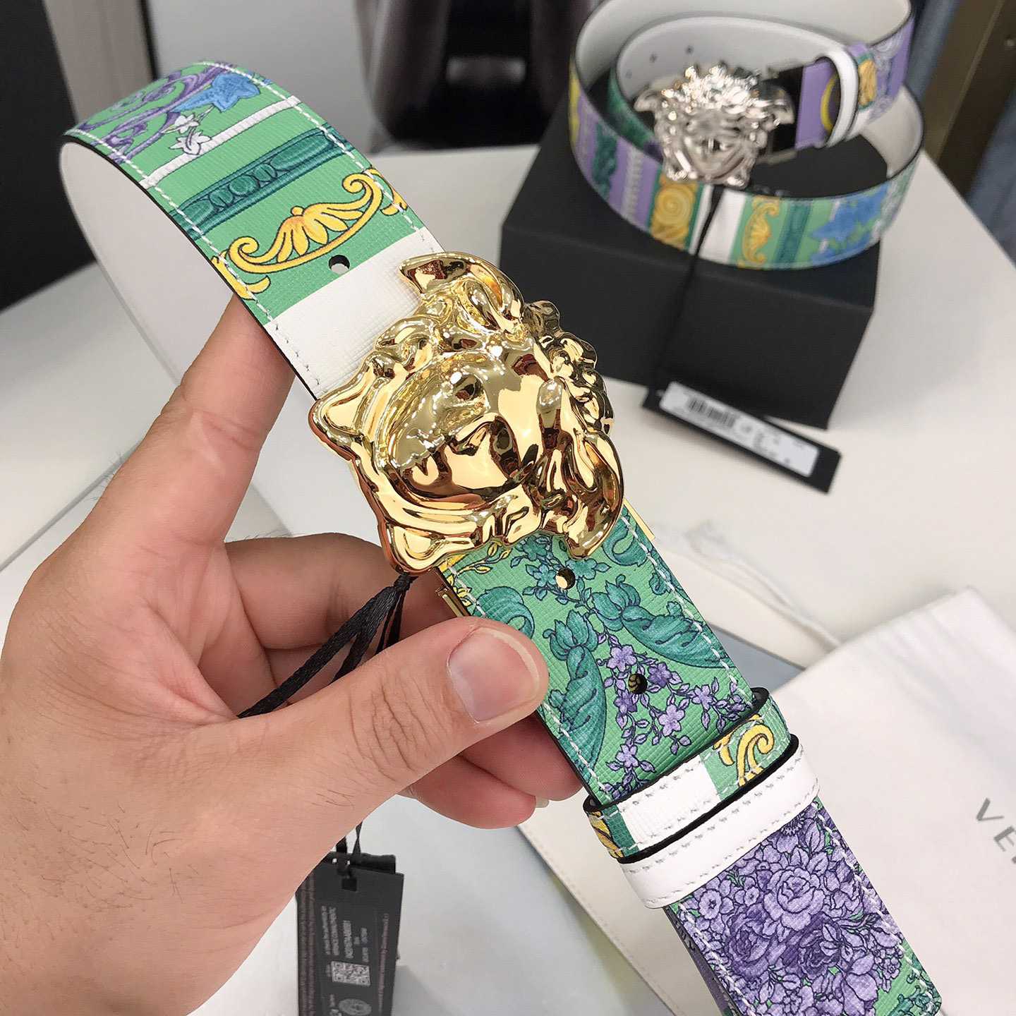 Versace Reversible Barocco Medusa Leather Belt   40mm - PerfectKickZ