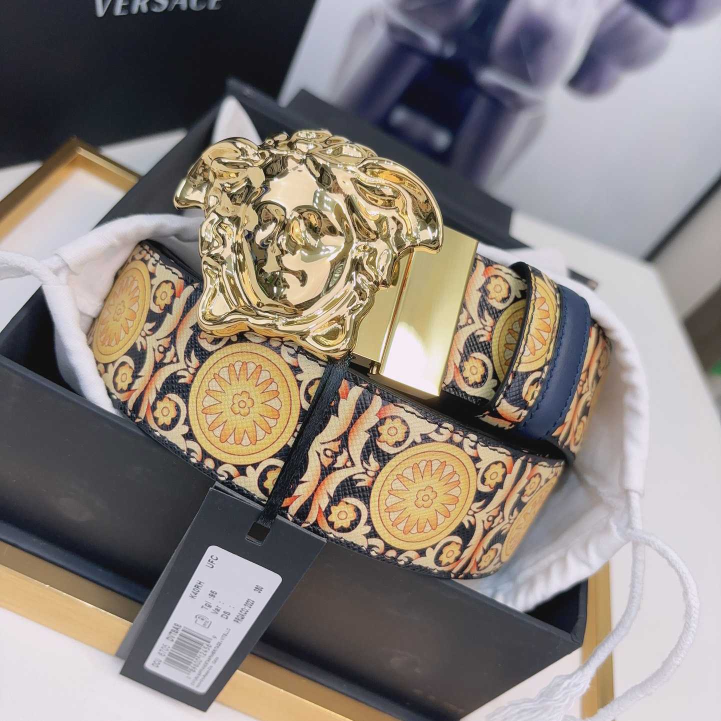 Versace La Medusa Logo-buckle Barocco-print Belt   40mm - PerfectKickZ