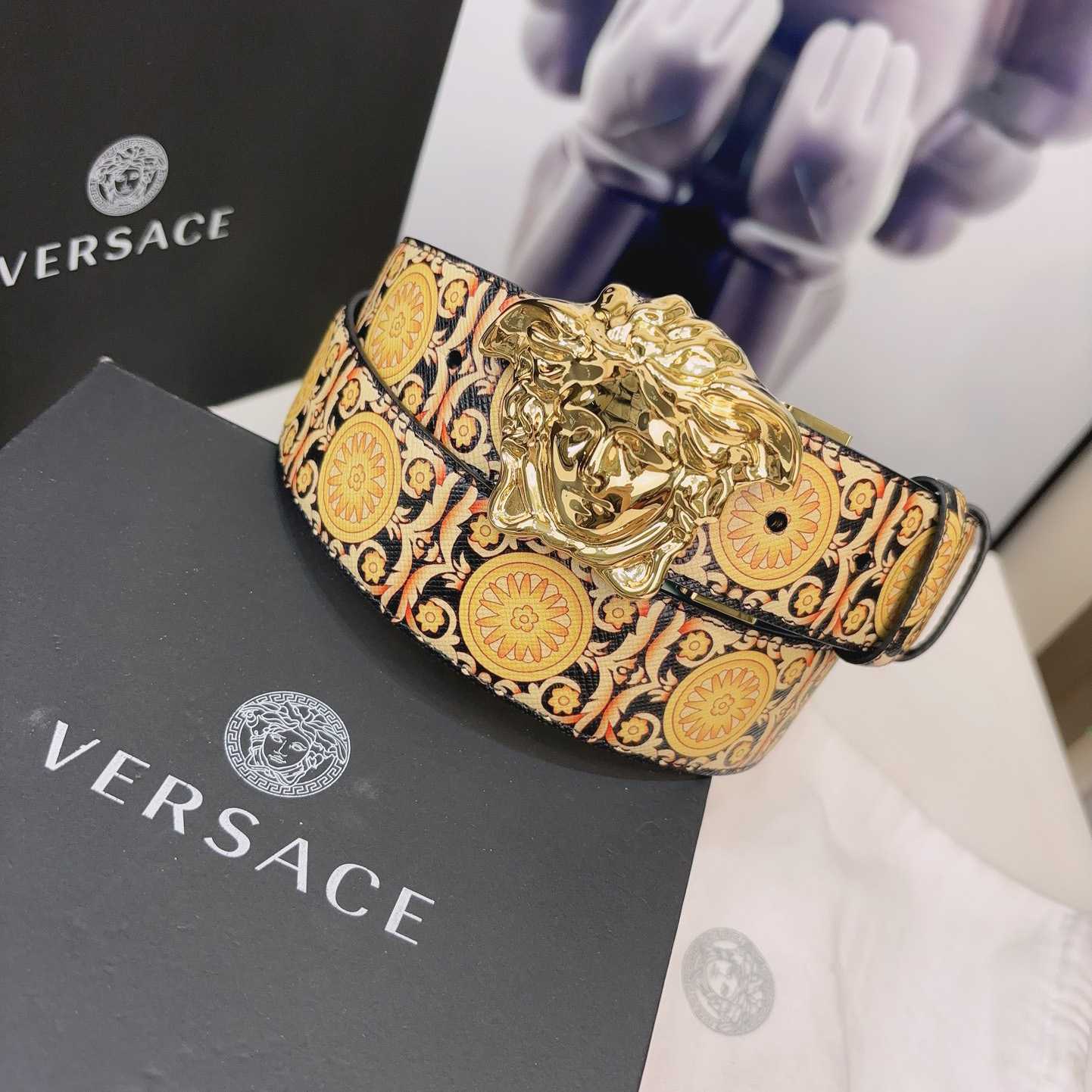 Versace La Medusa Logo-buckle Barocco-print Belt   40mm - PerfectKickZ