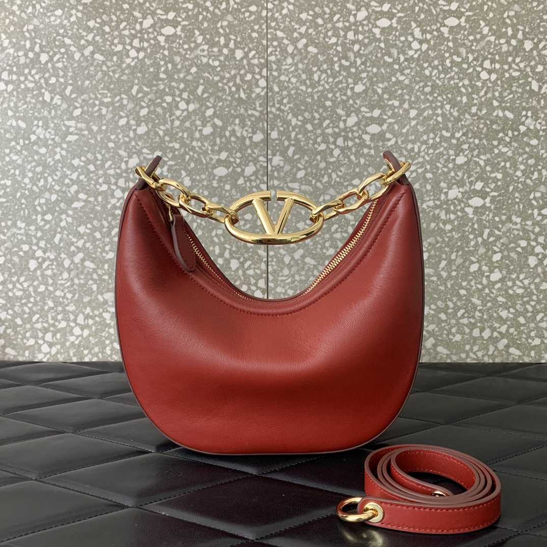 Valenti VLogo Moon Mini Hobo Bag In Nappa Leather With Chain - PerfectKickZ