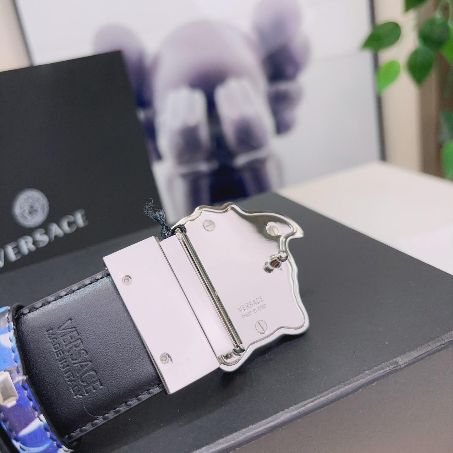 Versace La Medusa Logo-buckle Barocco-print Belt   40mm - PerfectKickZ
