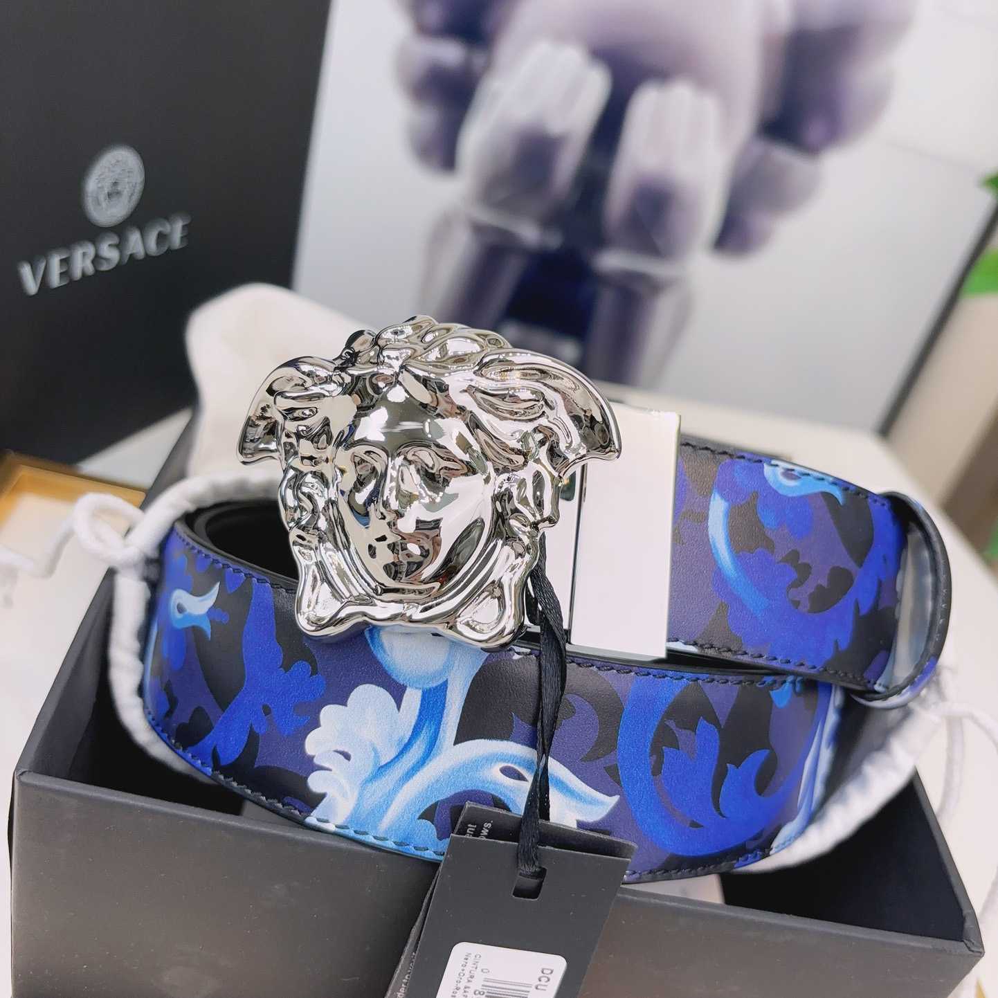 Versace La Medusa Logo-buckle Barocco-print Belt   40mm - PerfectKickZ