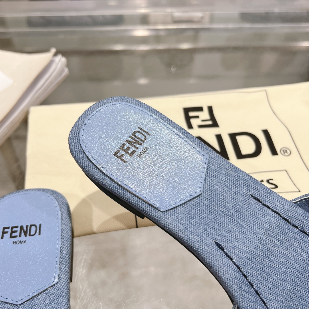 Fendi Signature Blue Denim Slides - PerfectKickZ