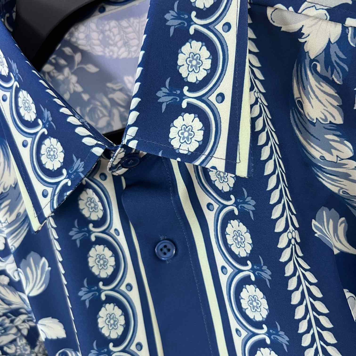 Versace Blue Baroque Silk Shirt - PerfectKickZ