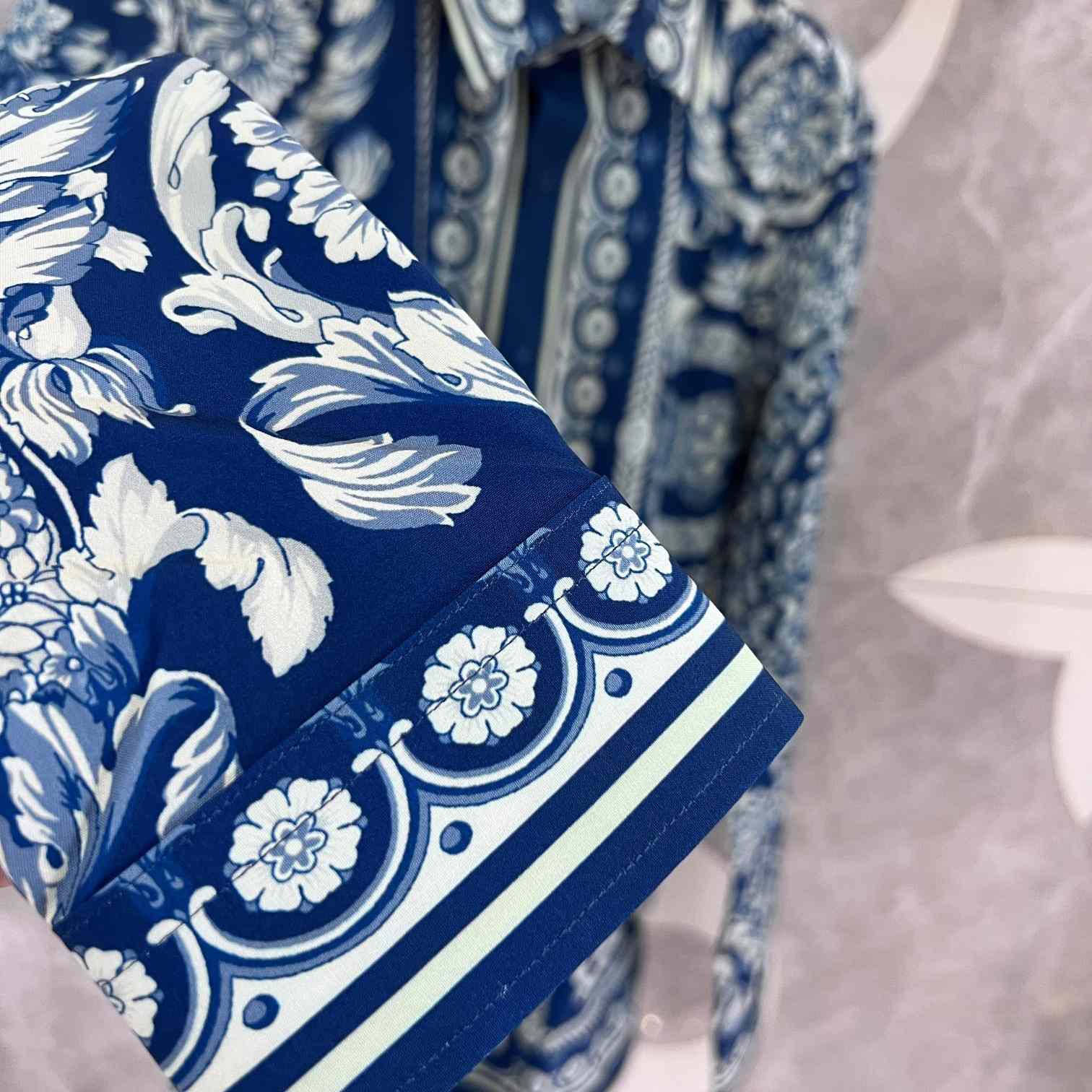 Versace Blue Baroque Silk Shirt - PerfectKickZ