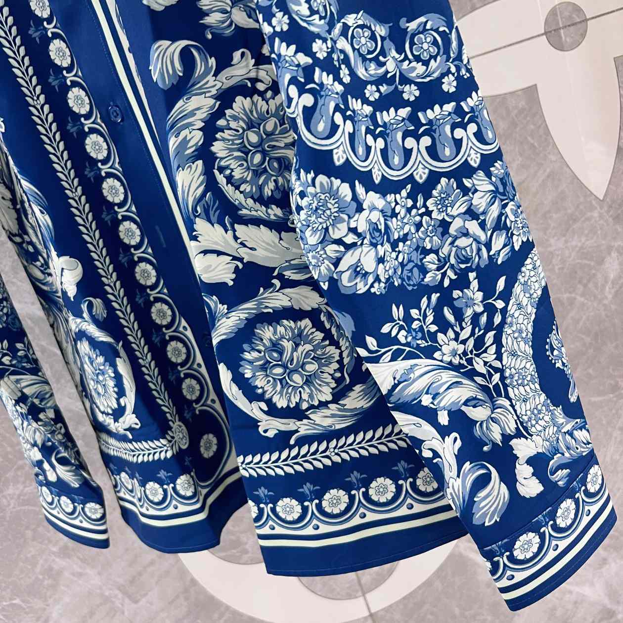 Versace Blue Baroque Silk Shirt - PerfectKickZ