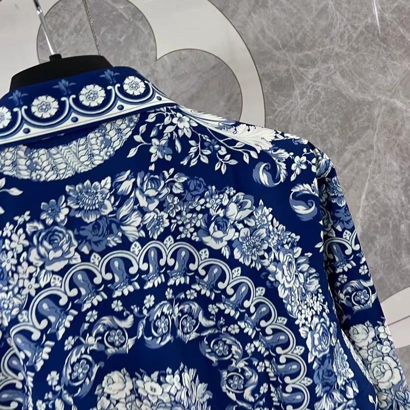 Versace Blue Baroque Silk Shirt - PerfectKickZ