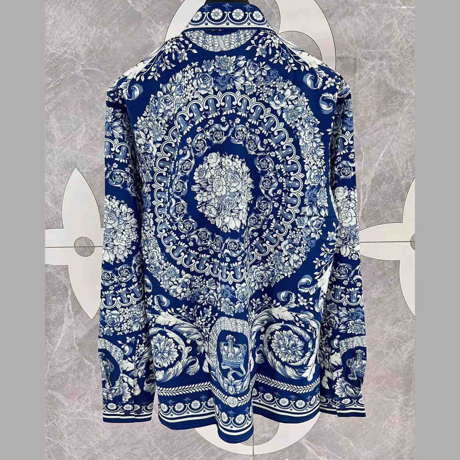 Versace Blue Baroque Silk Shirt - PerfectKickZ