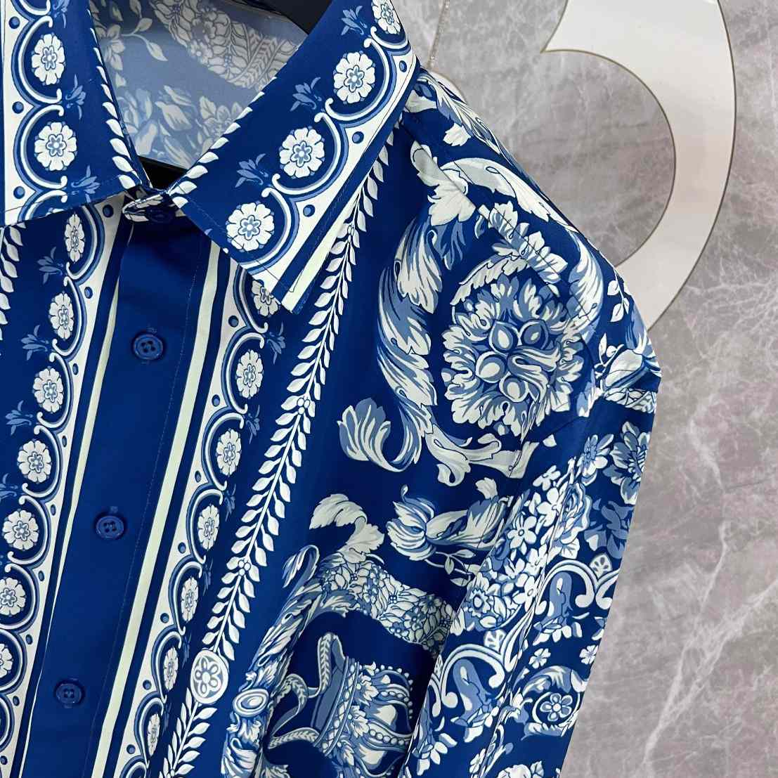 Versace Blue Baroque Silk Shirt - PerfectKickZ