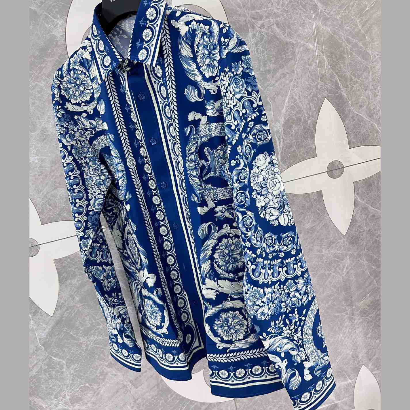 Versace Blue Baroque Silk Shirt - PerfectKickZ