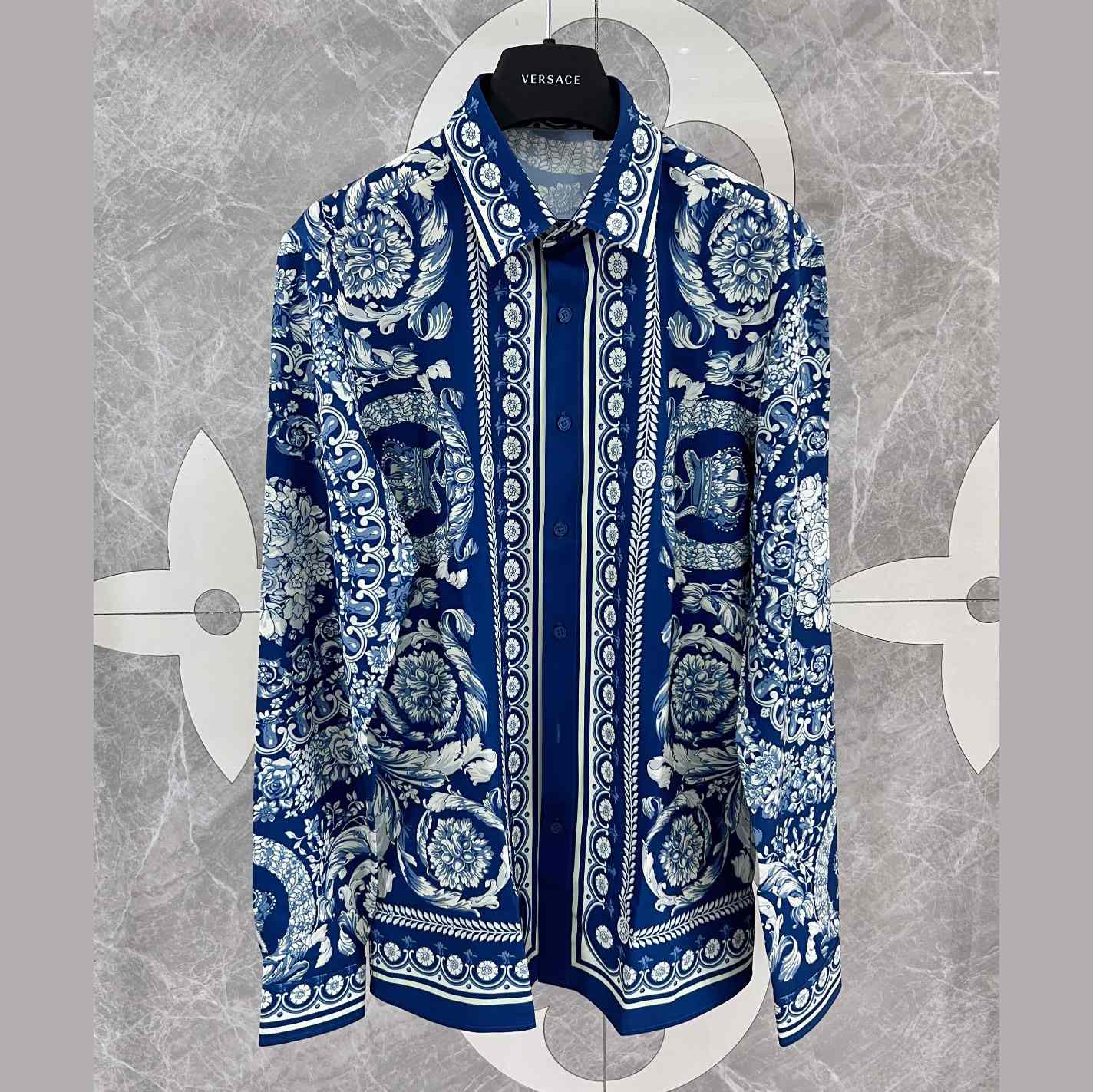 Versace Blue Baroque Silk Shirt - PerfectKickZ