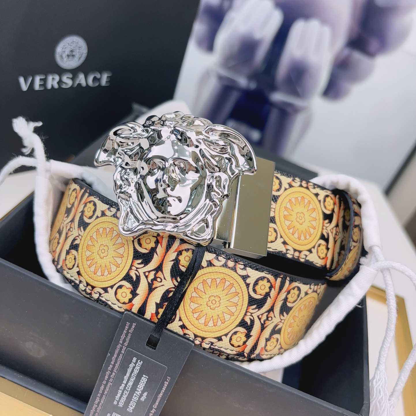 Versace La Medusa Logo-buckle Barocco-print Belt   40mm - PerfectKickZ