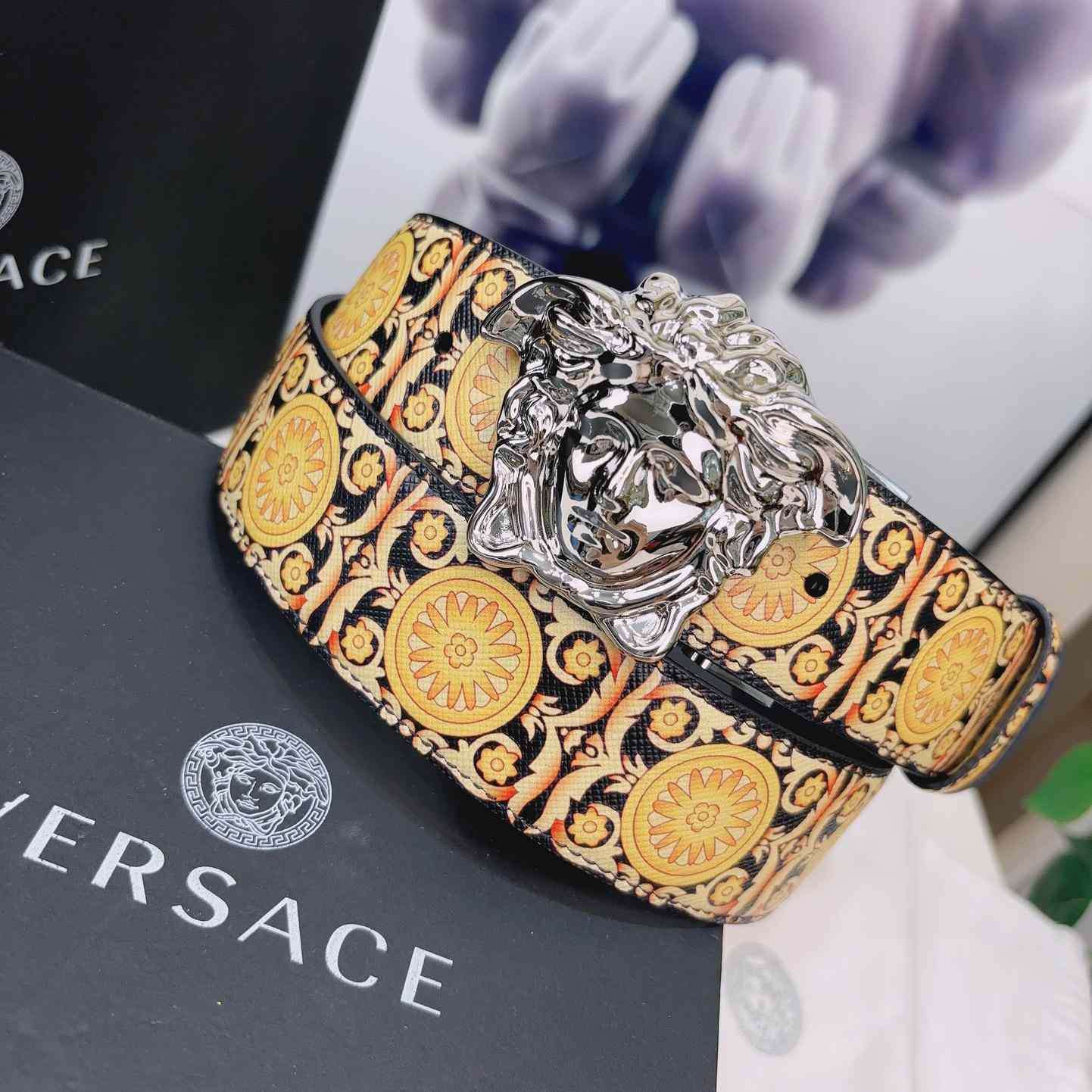 Versace La Medusa Logo-buckle Barocco-print Belt   40mm - PerfectKickZ
