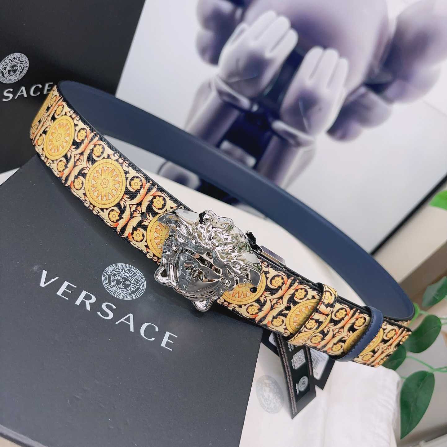 Versace La Medusa Logo-buckle Barocco-print Belt   40mm - PerfectKickZ