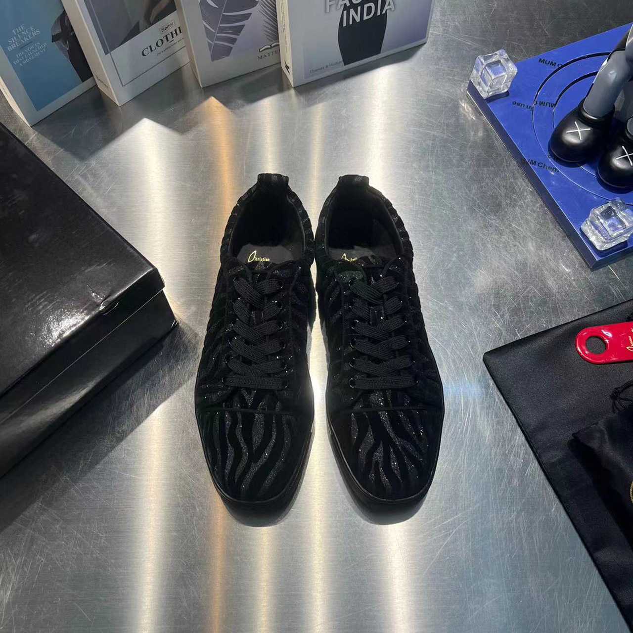 Christian Louboutin Louis Junior Velvet Sneaker In Black - PerfectKickZ