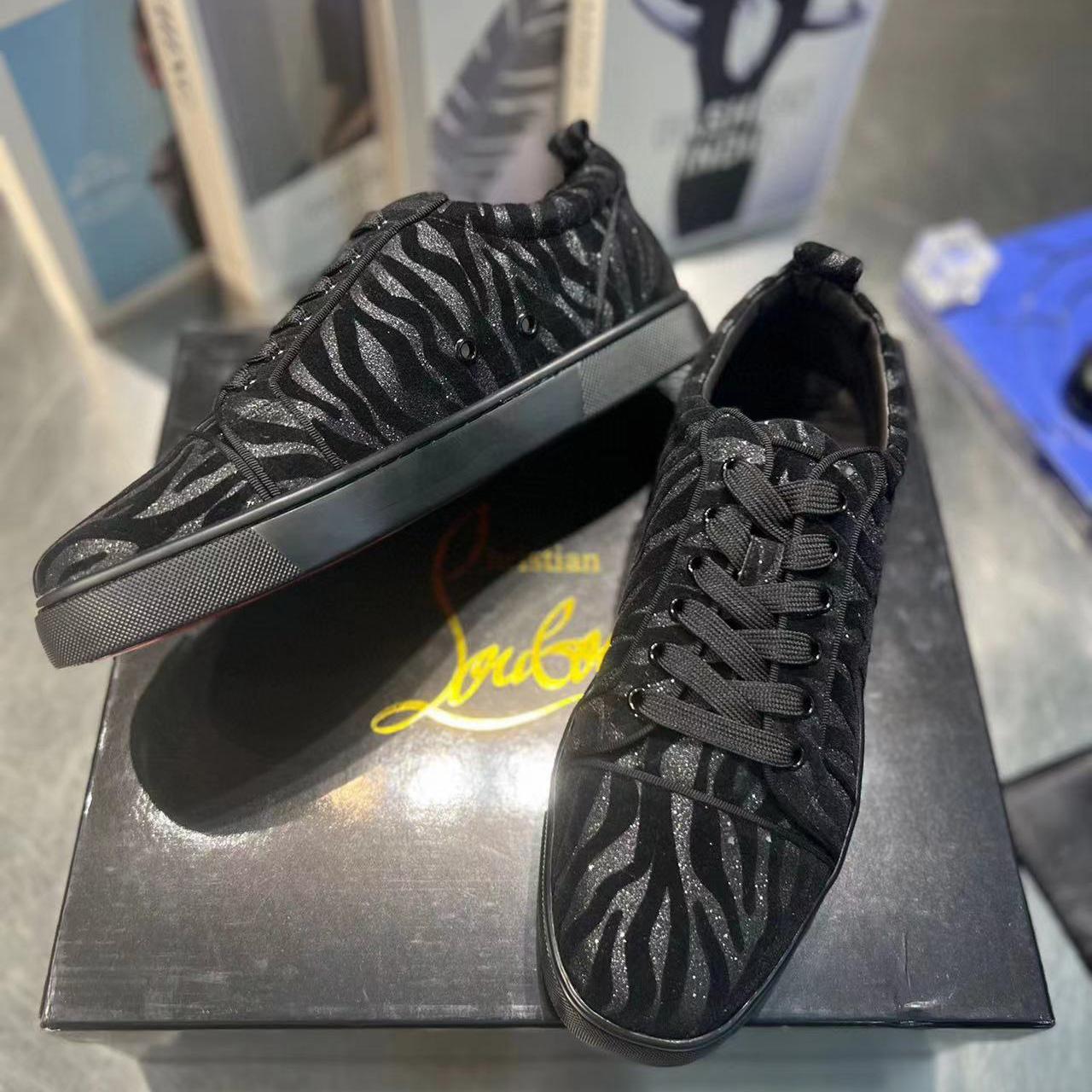 Christian Louboutin Louis Junior Velvet Sneaker In Black - PerfectKickZ