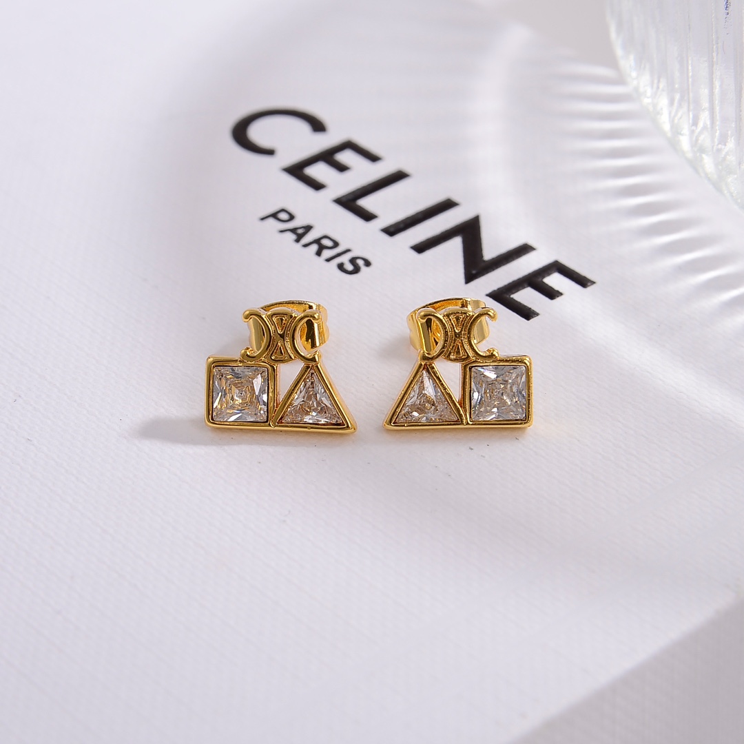 Celine Geometric Earrings In Brass With Gold Finish And Strass - PerfectKickZ