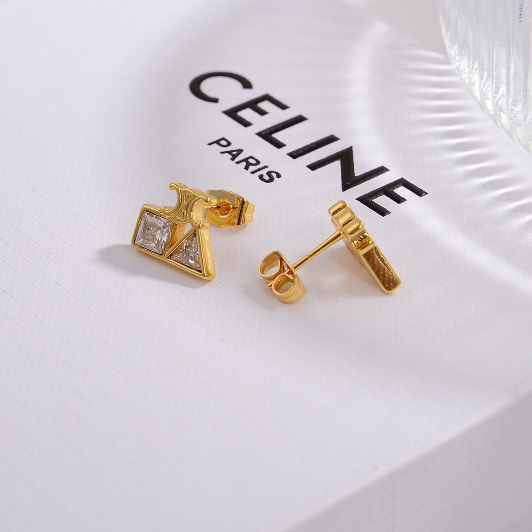 Celine Geometric Earrings In Brass With Gold Finish And Strass - PerfectKickZ