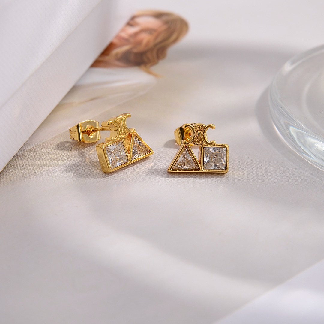 Celine Geometric Earrings In Brass With Gold Finish And Strass - PerfectKickZ