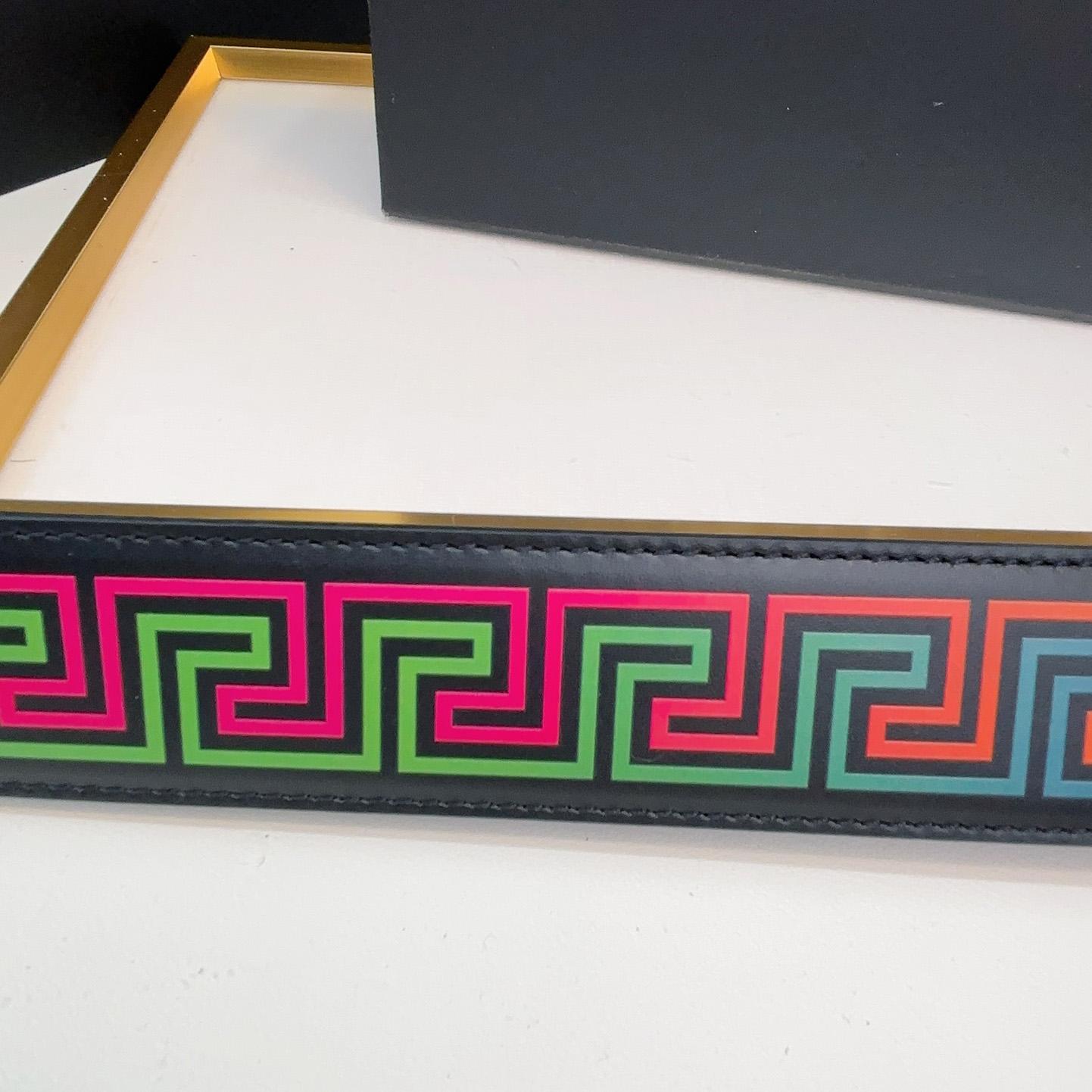 Versace Medusa Greek-print Leather Belt    40mm - PerfectKickZ