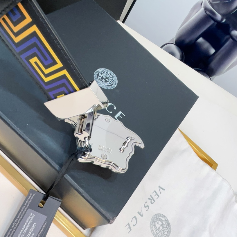 Versace Medusa Greek-print Leather Belt    40mm - PerfectKickZ