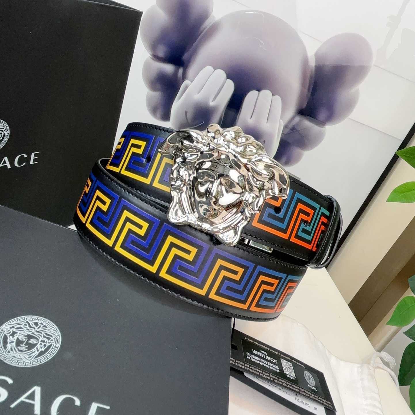 Versace Medusa Greek-print Leather Belt    40mm - PerfectKickZ