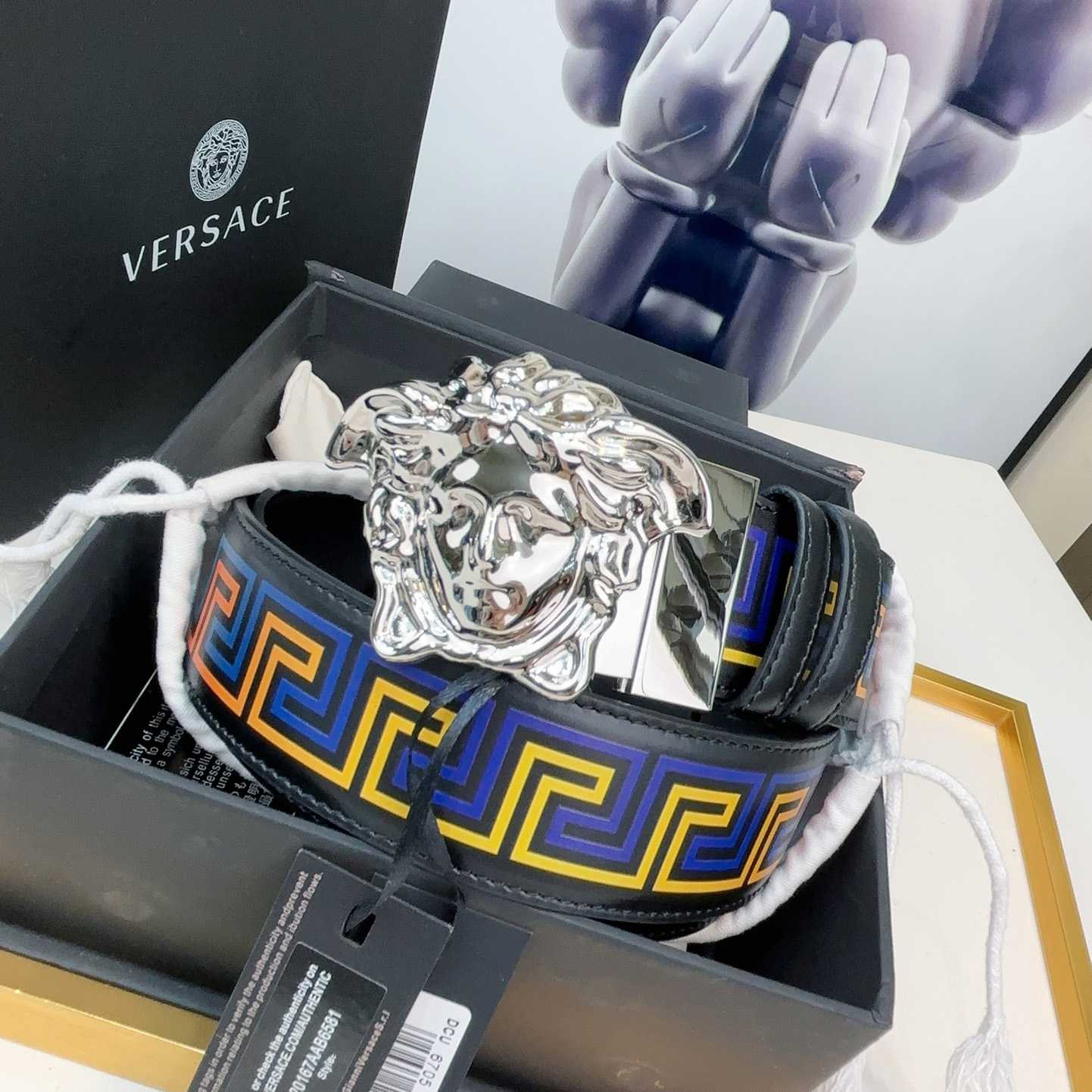 Versace Medusa Greek-print Leather Belt    40mm - PerfectKickZ