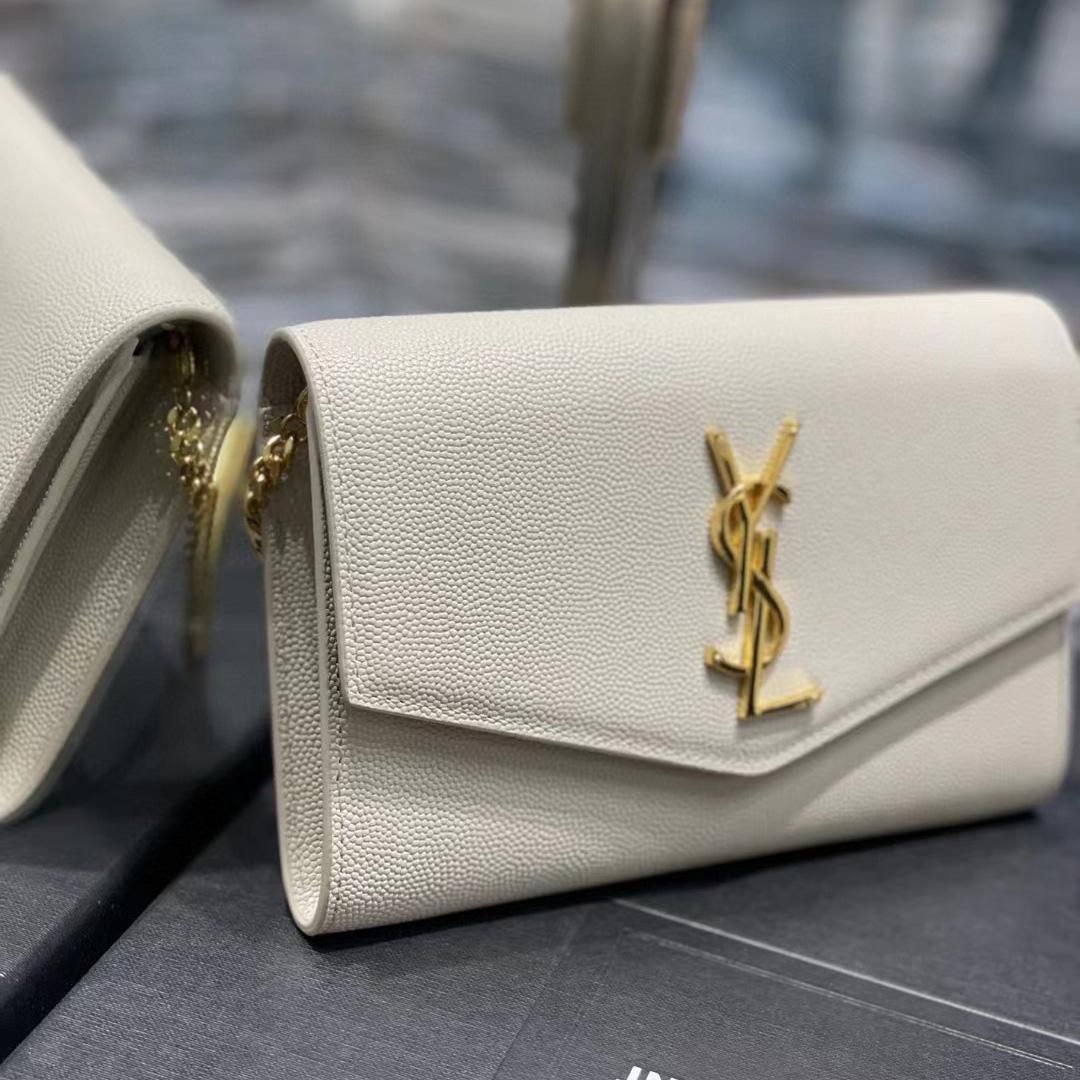 Saint Laurent Uptown Chain Wallet In Crocodile - Embossed Shiny Leather - PerfectKickZ