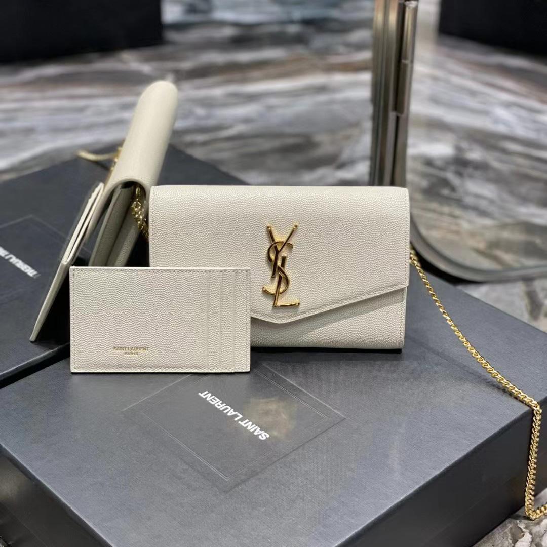 Saint Laurent Uptown Chain Wallet In Crocodile - Embossed Shiny Leather - PerfectKickZ