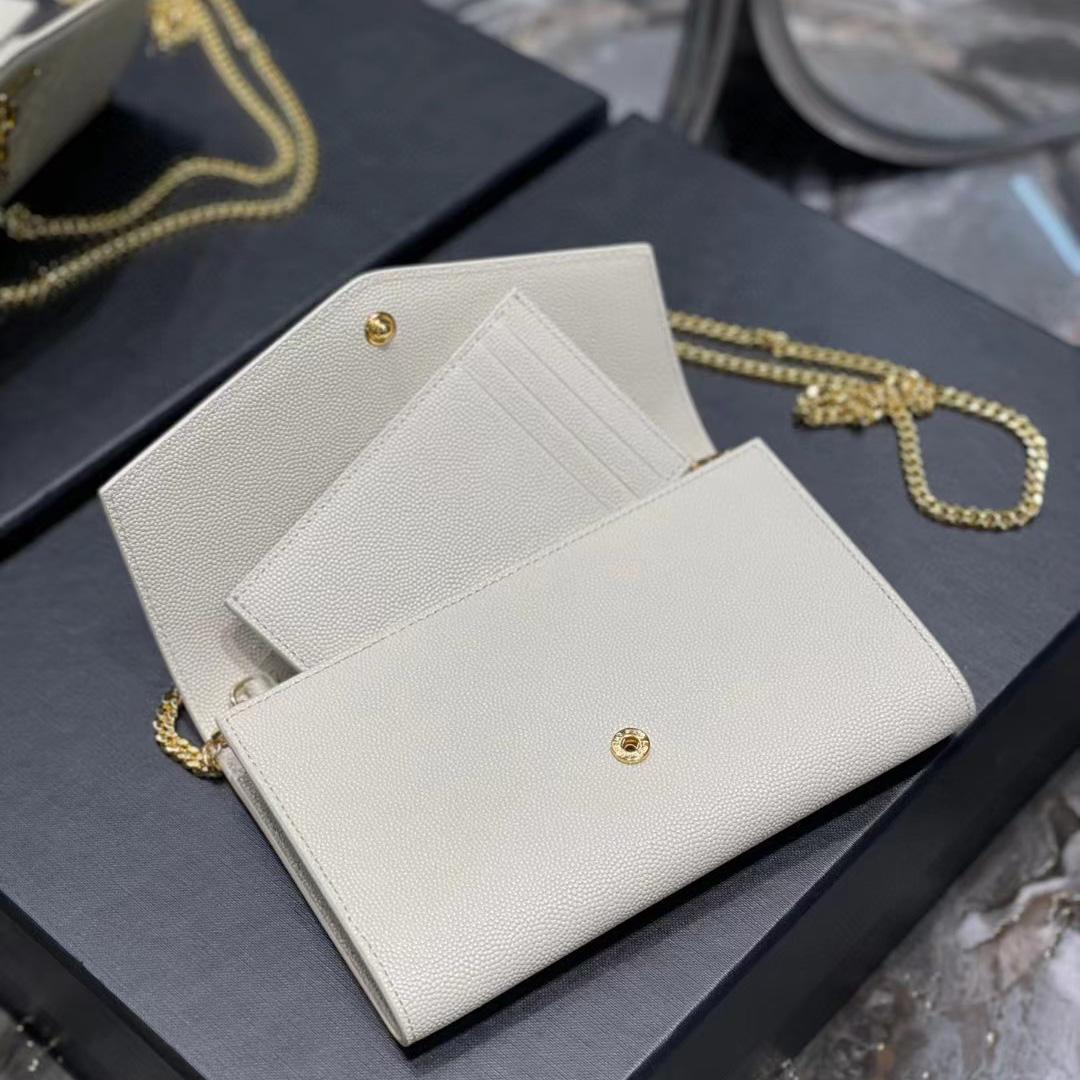 Saint Laurent Uptown Chain Wallet In Crocodile - Embossed Shiny Leather - 