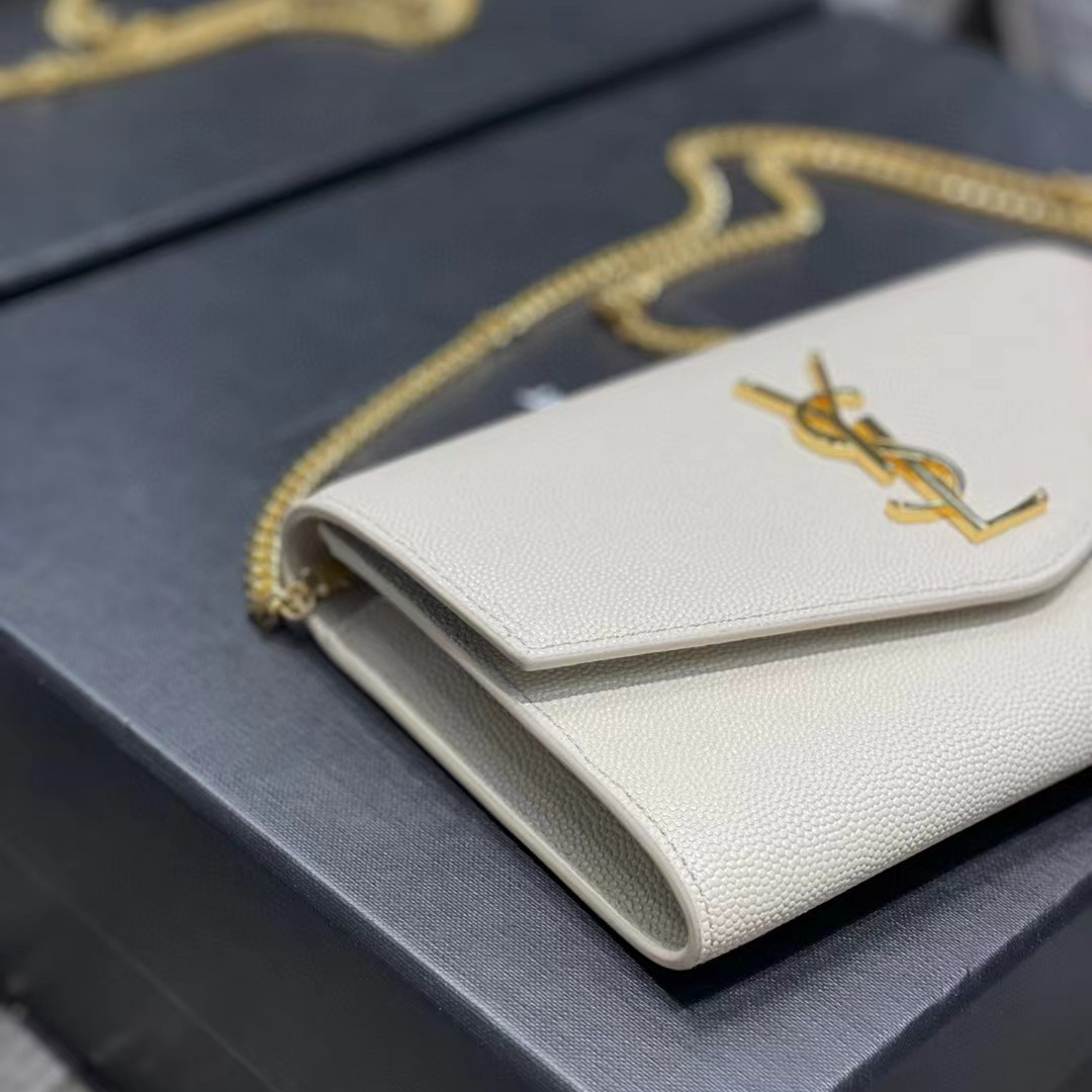 Saint Laurent Uptown Chain Wallet In Crocodile - Embossed Shiny Leather - 
