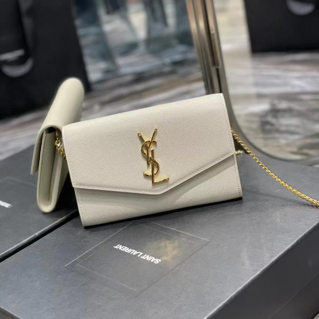 Saint Laurent Uptown Chain Wallet In Crocodile - Embossed Shiny Leather - 