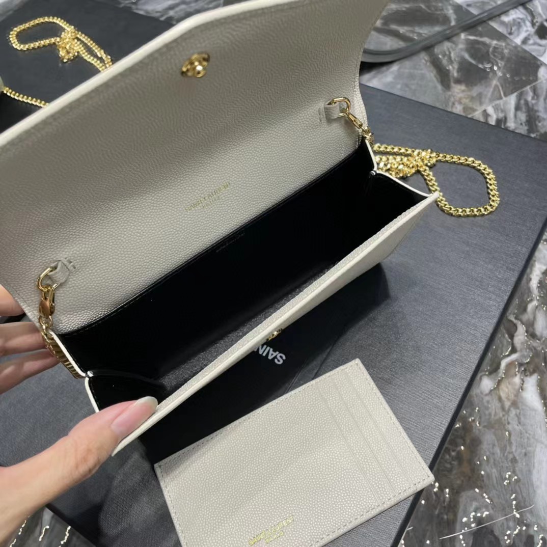 Saint Laurent Uptown Chain Wallet In Crocodile - Embossed Shiny Leather - 