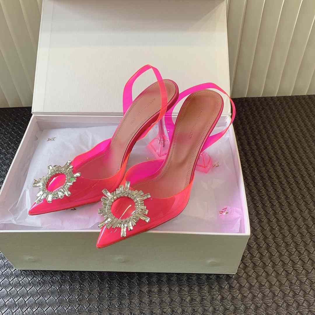 Amina Muaddi Begum Glass Pink Slingbacks - PerfectKickZ