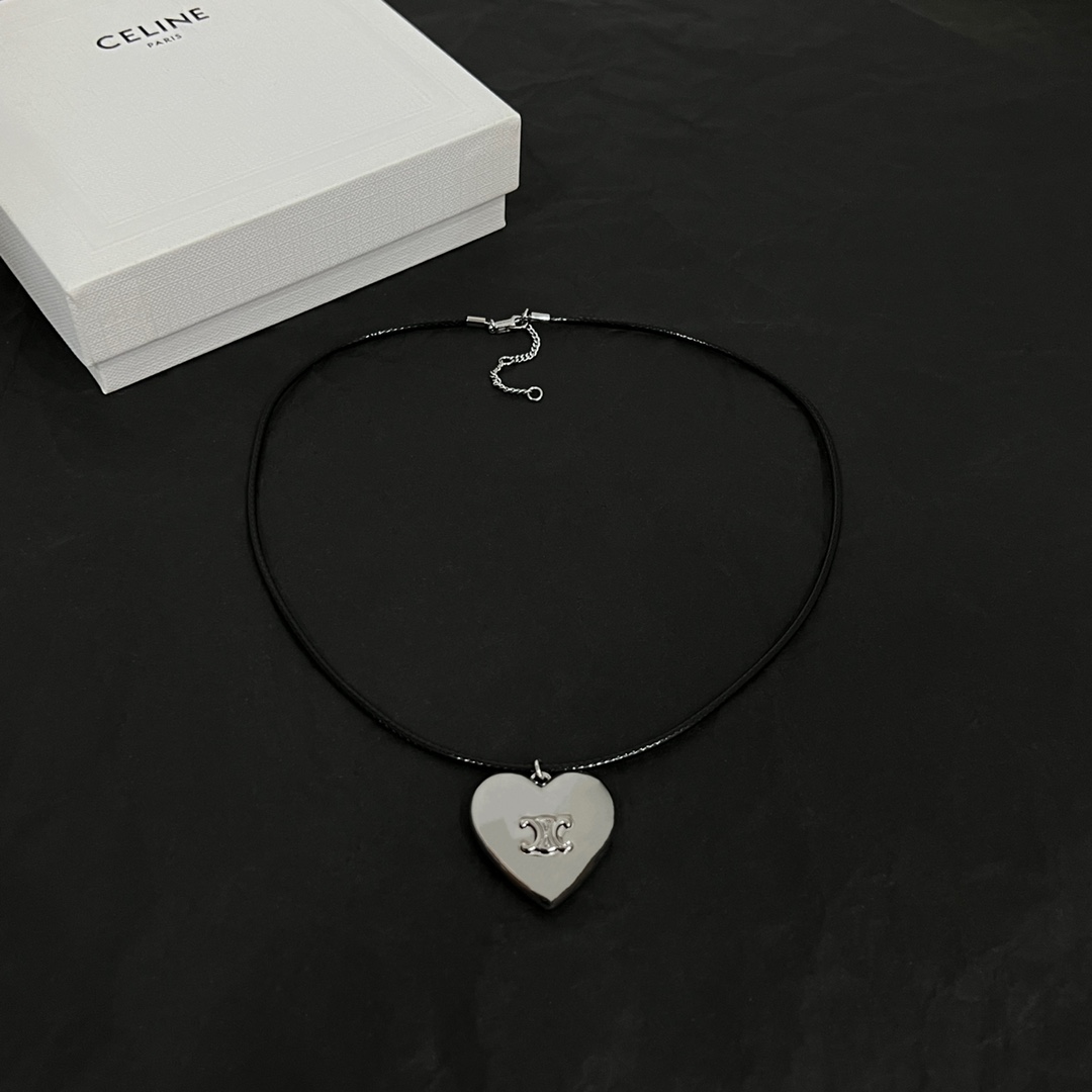 Celine CŒUR Triomphe Necklace In Brass With Rhodium Finish And Cotton - PerfectKickZ