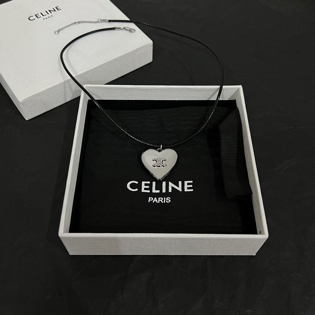 Celine CŒUR Triomphe Necklace In Brass With Rhodium Finish And Cotton - PerfectKickZ