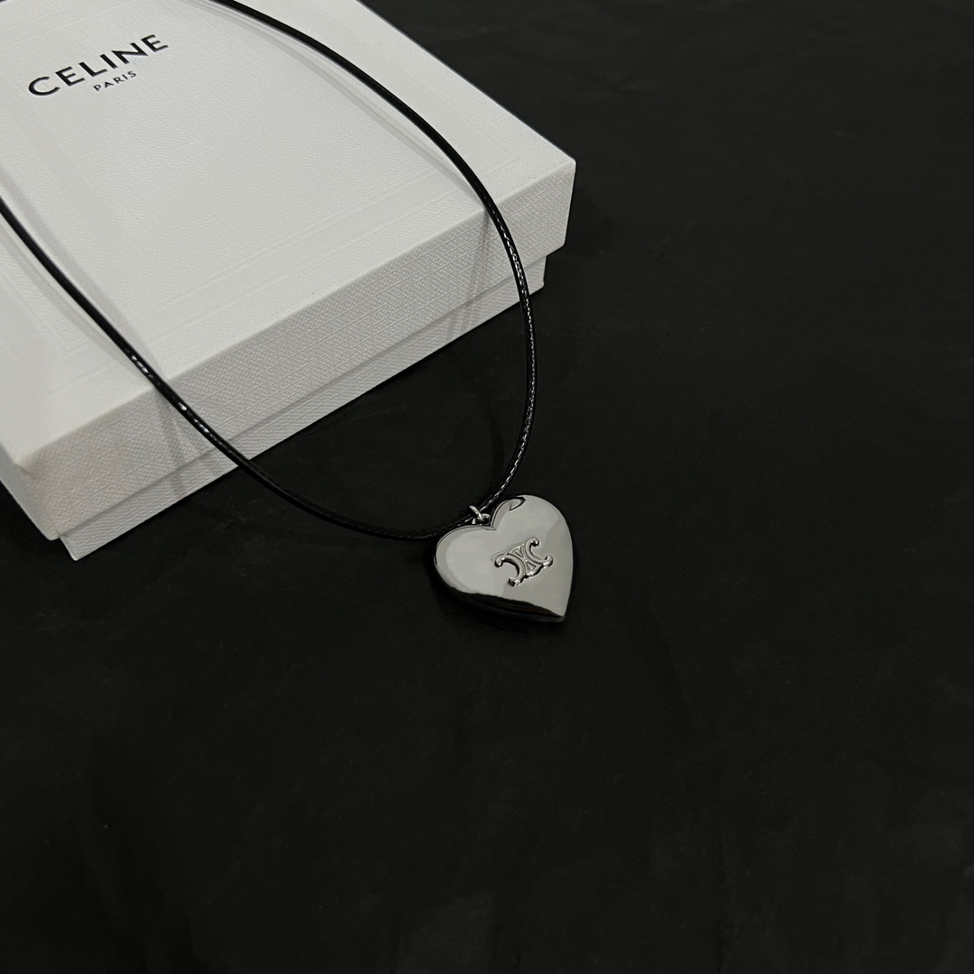 Celine CŒUR Triomphe Necklace In Brass With Rhodium Finish And Cotton - PerfectKickZ