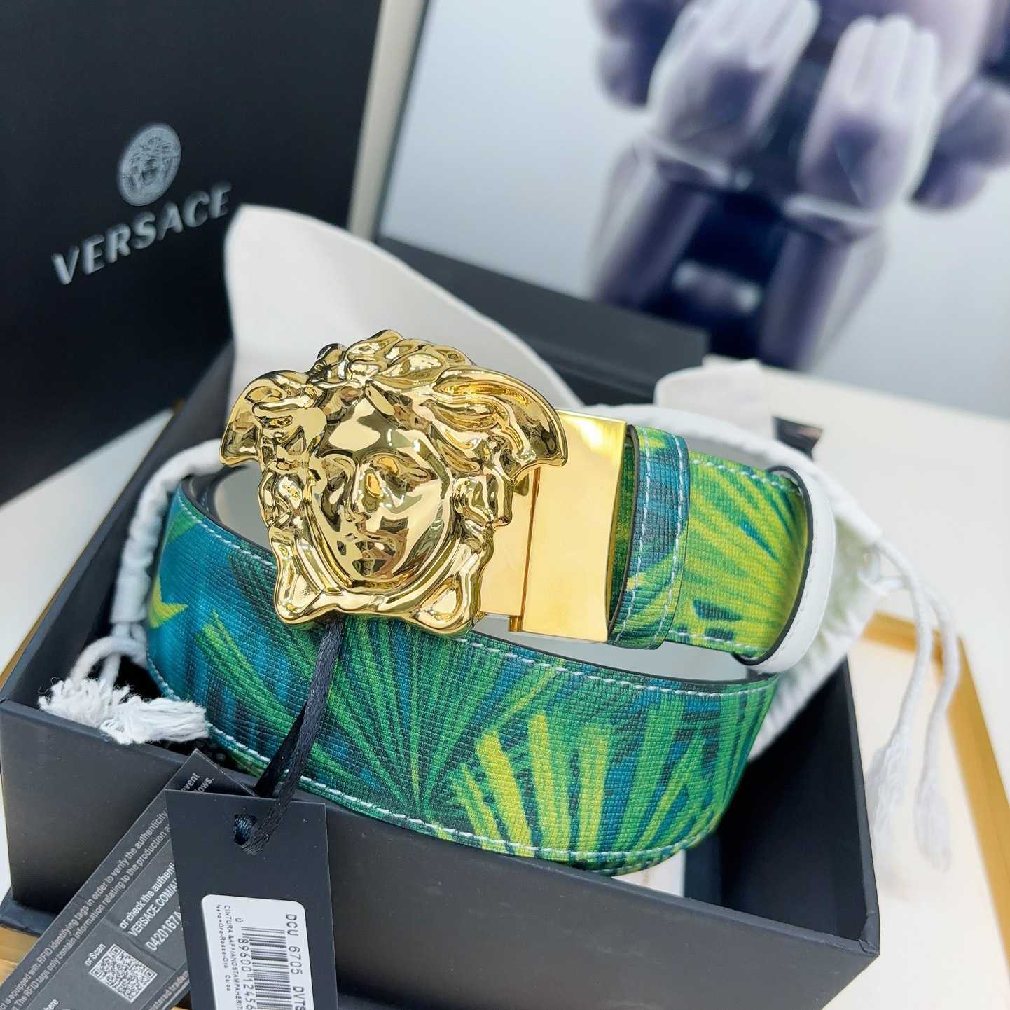 Versace Tiger La Medusa Leather Belt   40mm - PerfectKickZ