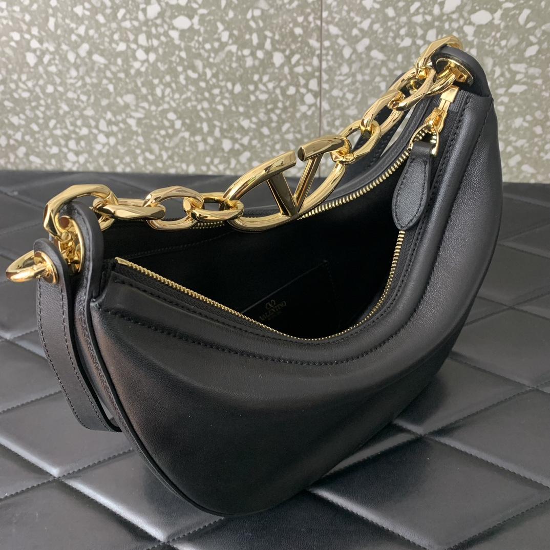 Valenti VLogo Moon Mini Hobo Bag In Nappa Leather With Chain - PerfectKickZ