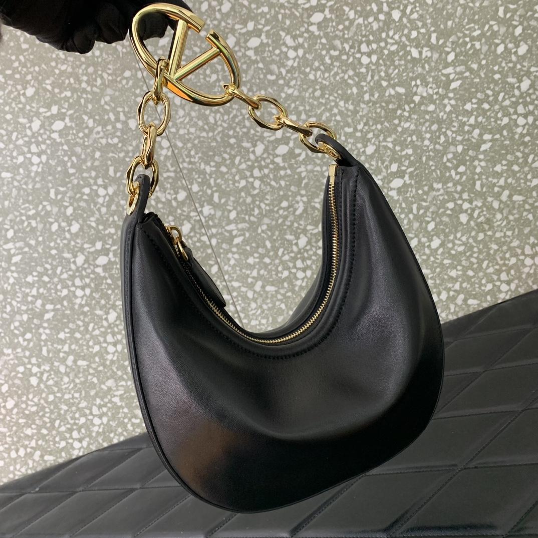 Valenti VLogo Moon Mini Hobo Bag In Nappa Leather With Chain - PerfectKickZ