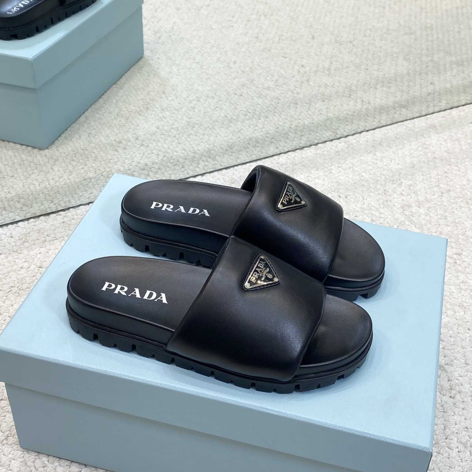 Prada Padded Nappa Leather Slides - PerfectKickZ